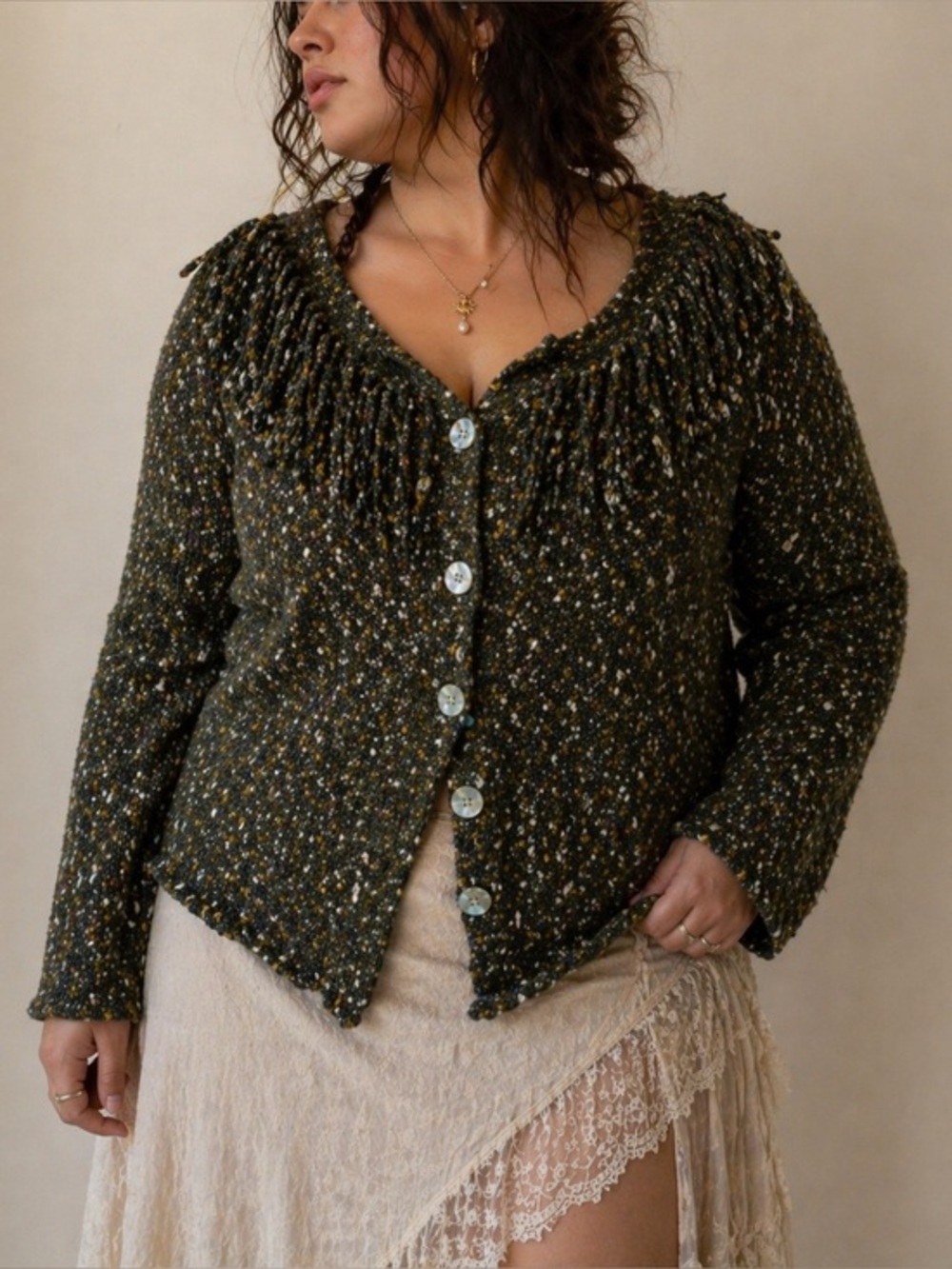 Ruby Rd Cottagecore Chunky Knit Cardigan‎ 1X Speckled Sweater Woodland Forest